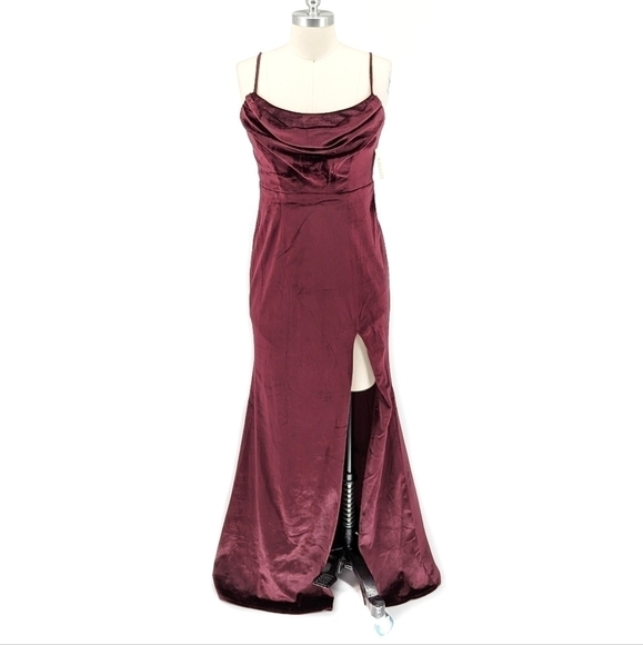 Lulus Cowl Neck Velvet Maxi Dress Red M wedding formal evening prom black tie - Picture 1 of 8